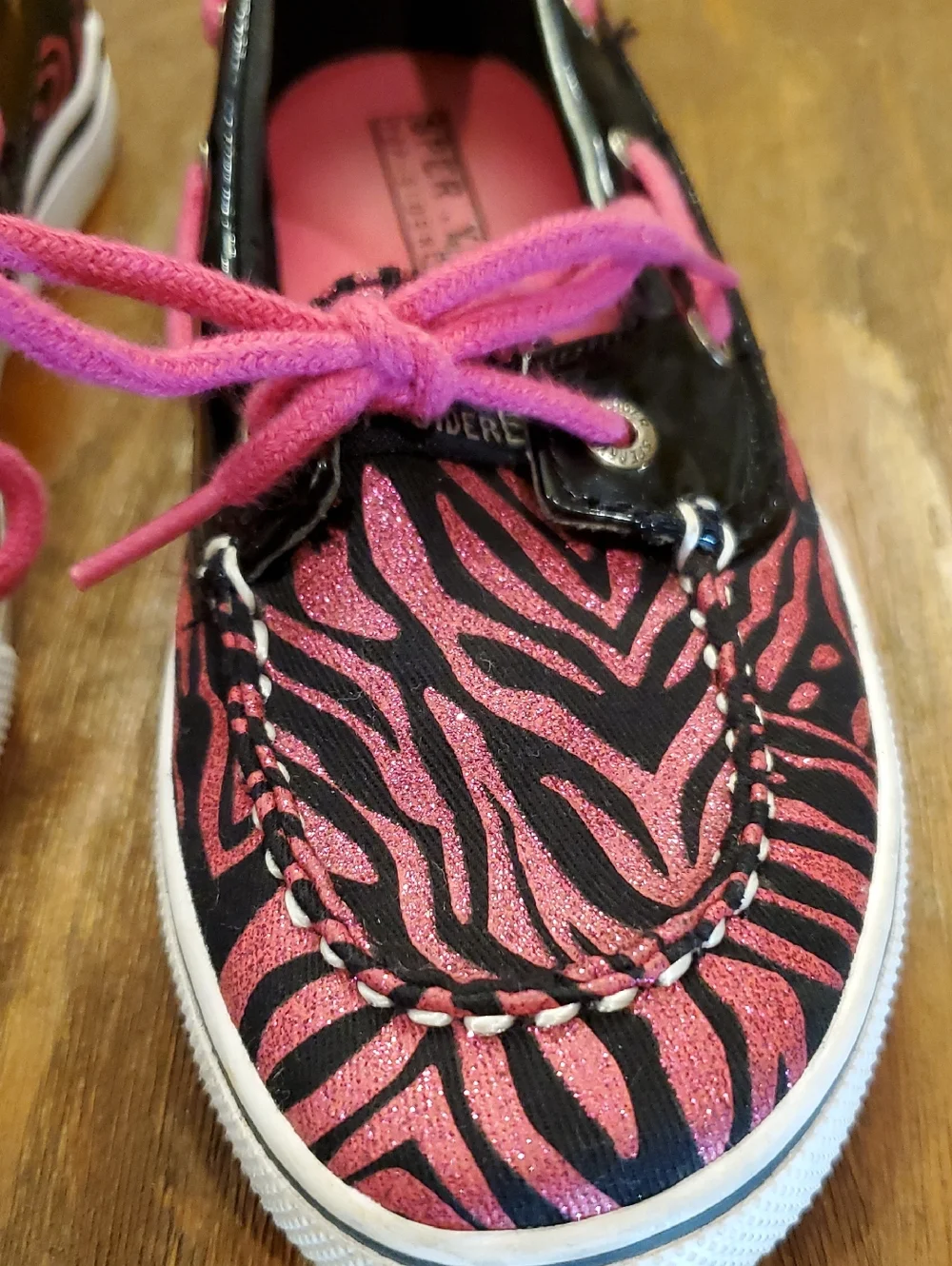 Girl's Size 3 Sperry Sparkly Black and Hot Pink Zebra Boat Shoes